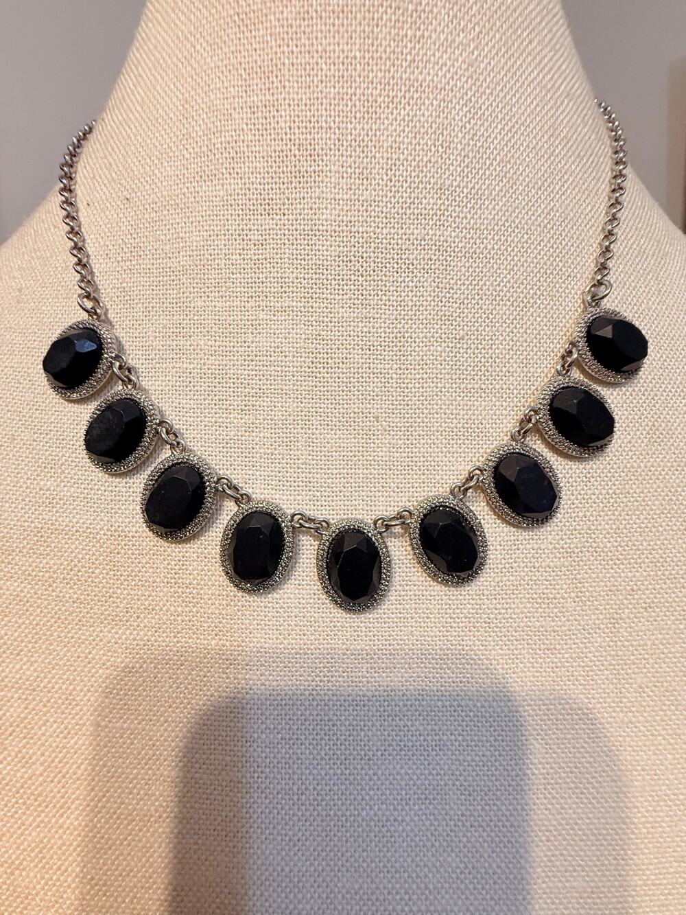 Vintage Black Faceted Statement Necklace 16” + 3”